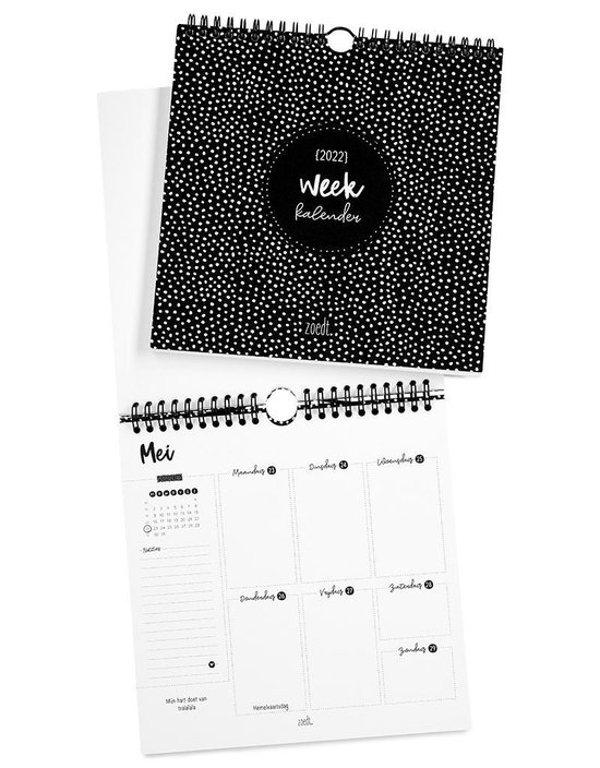 Zoedt kalender 2022- weekkalender - 21x21cm - ringband - zwart wit - Zoedt