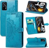 Voor OPPO Realme GT 5G/Realme Q3 Pro 5G Mandala Bloem Reliëf Horizontale Flip Lederen Case met Houder & Drie Kaartsleuven & Portemonnee & Lanyard (Blauw)
