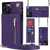 Cross-body rits vierkante TPU + PU achterkant van de behuizing met houder en kaartsleuven en portemonnee en riem voor iPhone 12 Pro Max (paars)