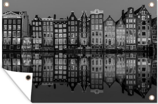 Tuinposter - Tuindoek - Tuinposters buiten - Abstracte reflecties in Amsterdam - zwart wit - 120x80 cm - Tuin