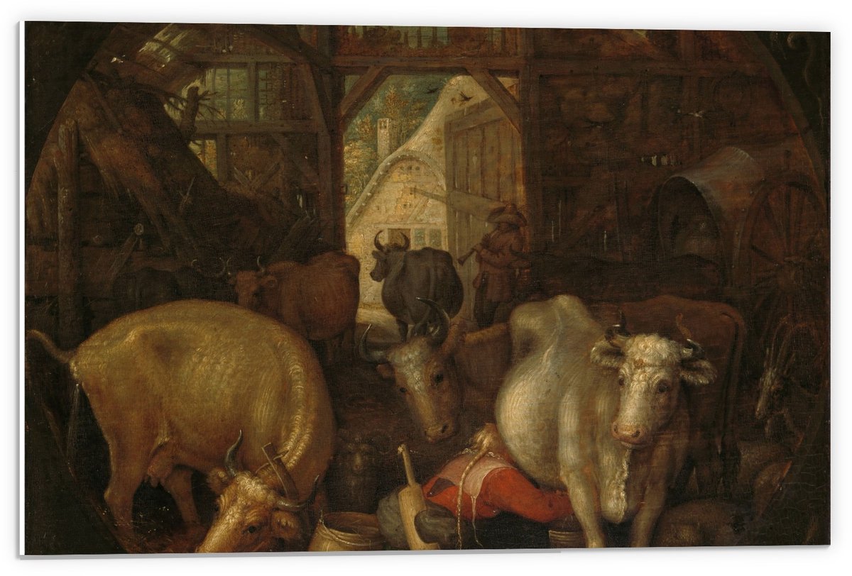 KuijsFotoprint Schilderij - Oude Meesters Koeien In Stal; Heksen In De Hoeken. Roelant Savery - Bruin - 40 X 60 Cm