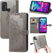 Voor Doogee X96 Pro Mandala Bloem Reliëf Horizontale Flip Lederen Case met Houder & Drie Kaartsleuven & Portemonnee & Lanyard (Grijs)