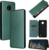 Voor Nokia C20 Koolstofvezel Textuur Magnetische Horizontale Flip TPU + PC + PU Lederen Case met Kaartsleuf (Groen)