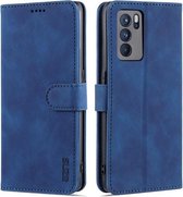 Voor OPPO Reno6 5G AZNS Huid Voelen Kalf Textuur Horizontale Flip Lederen Case met Kaartsleuven & Houder & Portemonnee (Blauw)