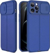 Litchi Texture Sliding Camshield TPU-beschermhoes voor iPhone 12 mini (blauw)