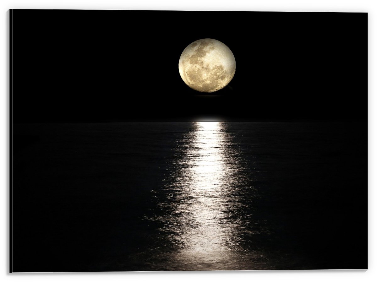 KuijsFotoprint Dibond - Maan boven Water - 40x30cm Foto op Aluminium (Met Ophangsysteem) Wit