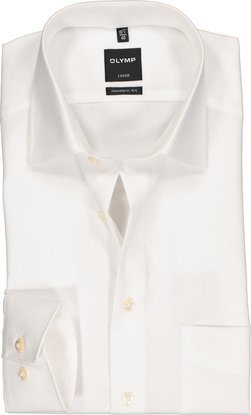 OLYMP Luxor modern fit overhemd - beige of off white - Strijkvrij - Boordmaat: 44