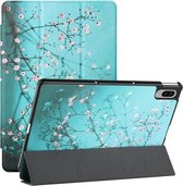 Voor Lenovo Tab P11 Pro Zijdetextuur Gekleurd Tekenpatroon Horizontale Flip Magnetische PU-lederen hoes met drie opvouwbare houder & slaap- / wekfunctie (pruimenbloesem)