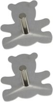 Hooks & Co Kapstok Teddyberen Junior 10 Cm Rvs Zilver 2 Stuks