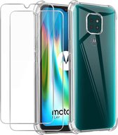 Anti-Shock transparant hoesje silicone met 2 Pack Tempered glas Screen Protector Geschikt voor: Motorola Moto E7 Plus