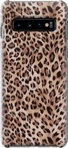 Samsung Galaxy S10 Telefoonhoesje - Premium Hardcase Hoesje - Dun en stevig plastic - Met Dierenprint - Luipaard Patroon - Bruin