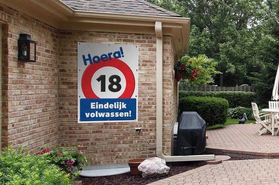 Affiche jardin - Toile Posters de jardin extérieur - Anniversaire - 18 ans - Panneau de signalisation - 90x120 cm - Jardin