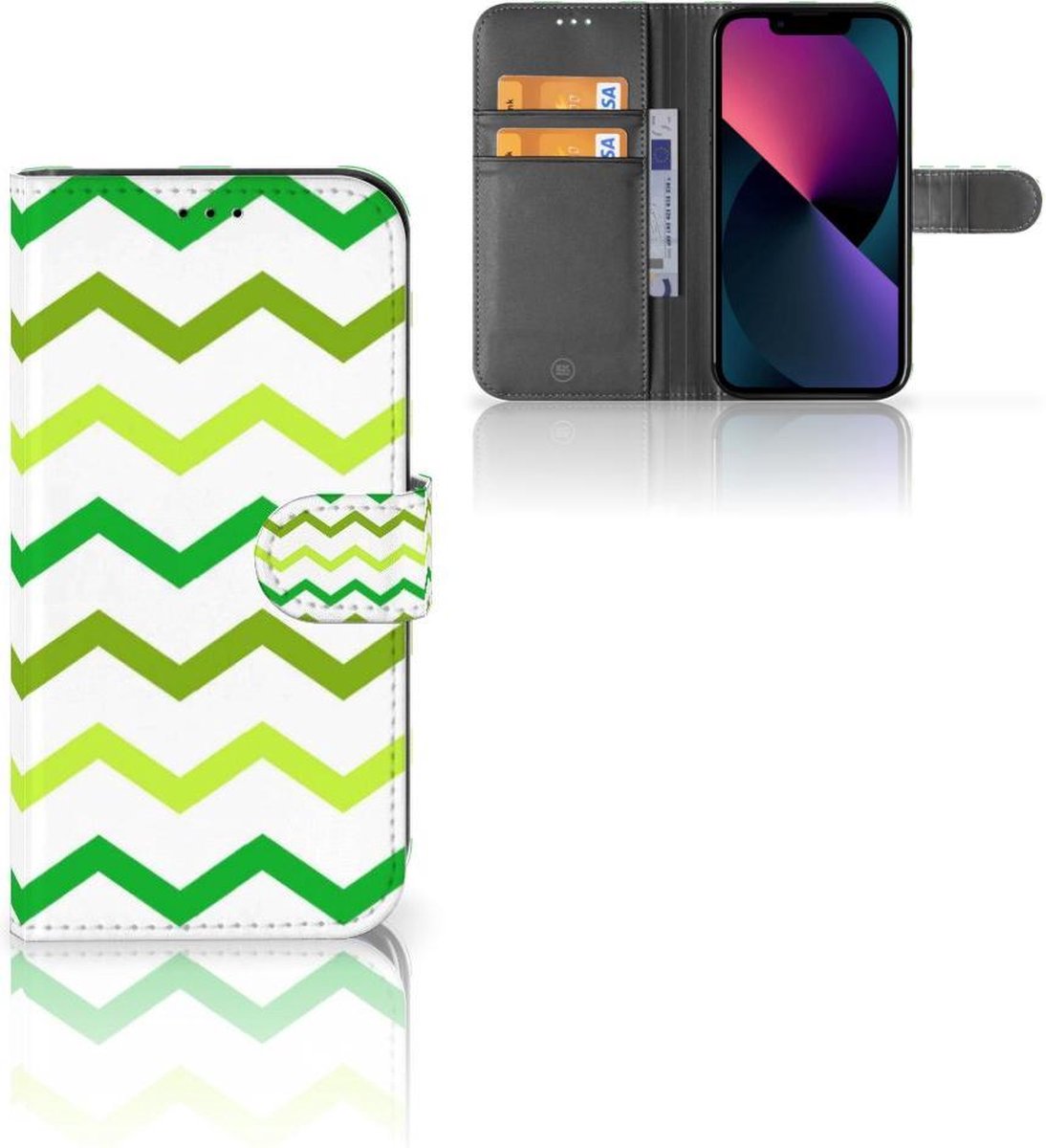 Apple iPhone 13 Telefoon Hoesje Zigzag Groen
