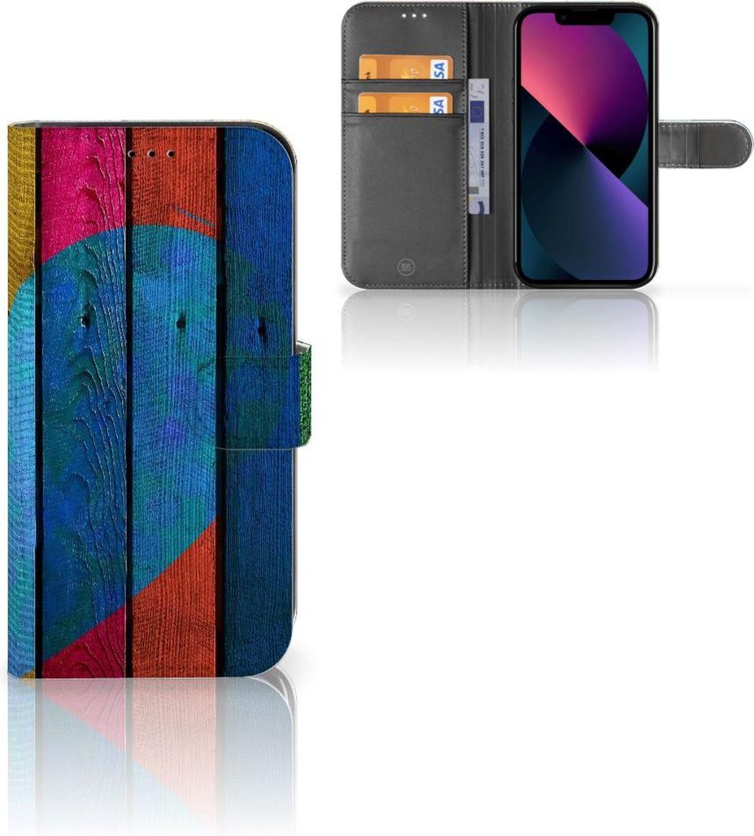 Apple iPhone 13 Book Style Case Wood Heart - Cadeau voor je Vriend