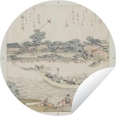 Tuincirkel De Onmaya rivieroever - Schilderij van Katsushika Hokusai - 120x120 cm - Ronde Tuinposter - Buiten XXL / Groot formaat!