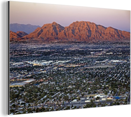 Wanddecoratie Metaal - Aluminium Schilderij Industrieel - Las Vegas - Berg - Zonsondergang - 120x80 cm - Dibond - Foto op aluminium - Industriële muurdecoratie - Voor de woonkamer/slaapkamer