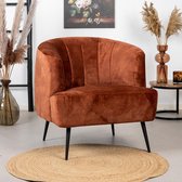 Bronx71® Velvet fauteuil koper Billy - Zetel 1 persoons - Relaxstoel - Velours - Fluweel stof - Fauteuils met armleuning