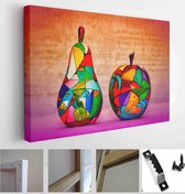 Apple and pear. Made of wood and painted colors, handmade. Contemporary artist's work. Contemporary art, creativity - Modern Art Canvas - Horizontal - 380366170 - 115*75 Horizontal