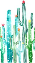 ESTAhome fotobehang aquarel geschilderde bloeiende cactussen tropisch junglegroen en turquoise - 158829 - 1.395 x 2.79 m