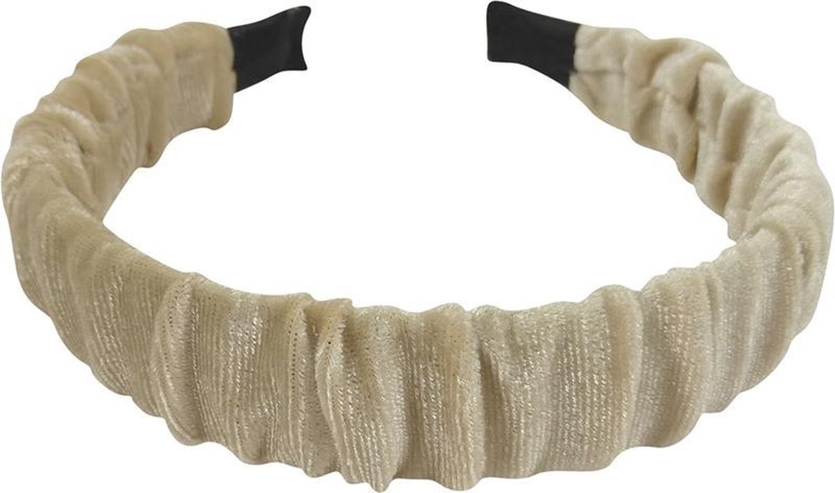 Haarsoires Haarband Diadeem 2,5cm – Gerimpelde Teddy Stof – Beige - Comfortabel voor Dames & Meisjes - Universele Maat