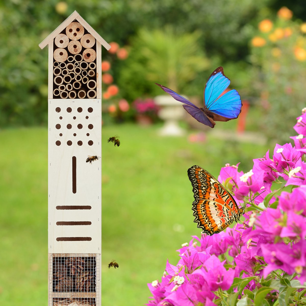 insectenhuis op paal - 148 cm hoog - hout - groot - vlinderhuis - bijenhotel — afbeelding 7