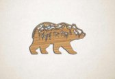 Wanddecoratie - Lopende beer met gebergte - M - 50x90cm - Eiken - muurdecoratie - Line Art