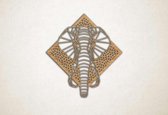 Line Art - Olifant 3 met achtergrond - M - 65x60cm - Eiken - geometrische wanddecoratie