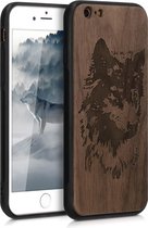 kwmobile telefoonhoesje compatibel met Apple iPhone 6 / 6S - Hoesje met bumper in bruin / donkerbruin - walnoothout - Wolfskop design