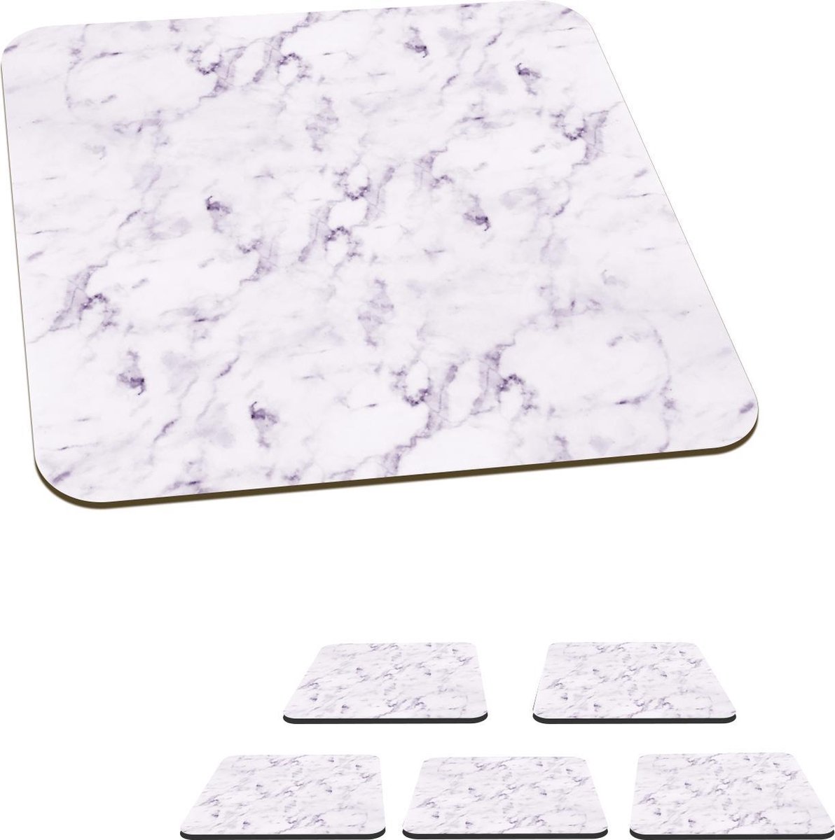 Onderzetters voor glazen - Marmer - Wit - Paars - 10x10 cm - Glasonderzetters - 6 stuks