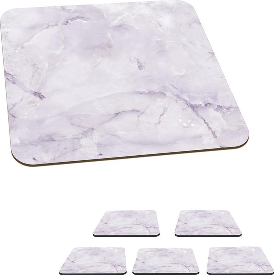 Sous-verres pour verres - Marbre - Mastic - Rose - 10x10 cm - Sous-verres en verre - 6 pièces