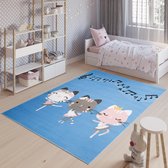 Tapiso Jolly Vloerkleed Babykamer Kinderkamer Speelkleed Blauw Maat- 300x400