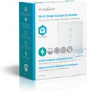 Verpakking Nedis Wi-Fi Smart Curtain Controller met informatie over bediening, compatibiliteit met Alexa en Google Home.
