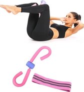 2-in-1 kachelpijp apparaat + squat weerstandsband heuplift en buik fitness trainingsapparatuur set (roze)