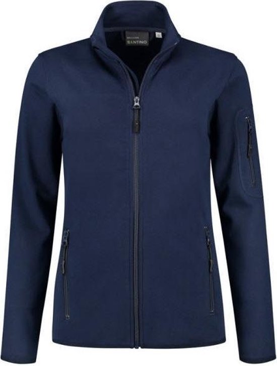 Veste Santino bleu marine zippée, col montant et plusieurs poches zippées.