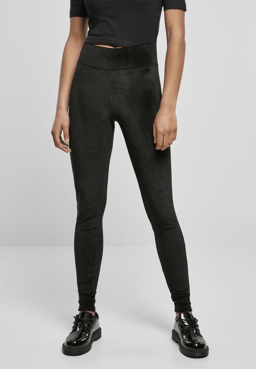 Urban Classics High Waist Velvet Dames Legging – 4XL Zwart