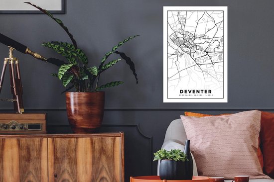 Stickers Stickers muraux - Carte - Deventer - Zwart - Wit - 40x60 cm - Feuille adhésive