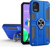 Voor LG K62 koolstofvezelpatroon pc + TPU-beschermhoes met ringhouder (donkerblauw)