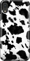 Apple iPhone XR Telefoonhoesje - Premium Hardcase Hoesje - Dun en stevig plastic - Met Dierenprint - Koeien Patroon - Zwart