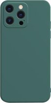 Effen kleur kubus rechte rand vloeibare siliconen voering flanellen hoes voor iPhone 13 mini (groen)