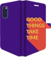 Samsung Galaxy S20 Telefoonhoesje - Portemonneehoesje  - Met pasjeshouder - Met Quote - Good Things - Paars