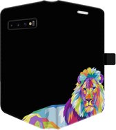 Samsung Galaxy S10 Telefoonhoesje - Portemonneehoesje  - Met pasjeshouder - Met Dierenprint - Leeuw - Paars