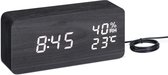 Navaris digitale wekker - LED alarmklok in houtlook - Met temperatuurweergave en vochtigheidsgraad - 3 alarmen en 6 brightness settings - Zwart/Wit
