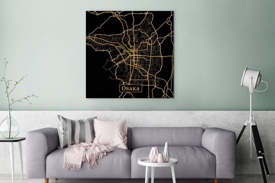 Peinture sur Toile City Map - Osaka - Or - Zwart - 90x90 cm - Décoration murale