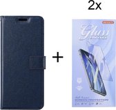 Oppo Reno5 - Bookcase Donkerblauw - portemonee hoesje met 2 stuk Glas Screen protector