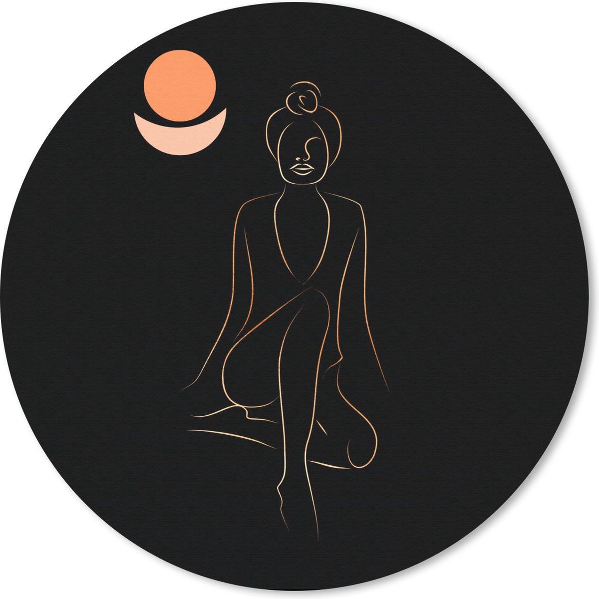 Muismat rond 30x30 cm - Mousepad Vrouw - Line art - Goud - Ronde muismatten