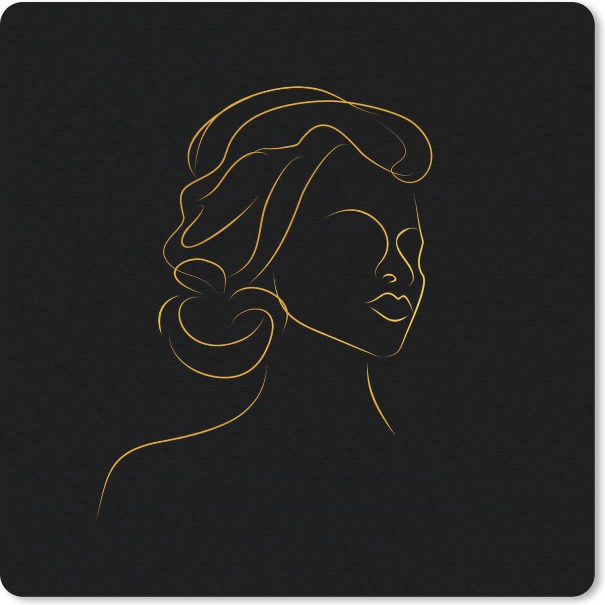 Muismat 20x20 cm - Mousepad Vrouw - Zwart - Goud - Line art - Muismatten
