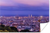 Barcelona skyline bij schemering Poster 90x60 cm - Foto print op Poster (wanddecoratie woonkamer / slaapkamer) / Europese steden Poster