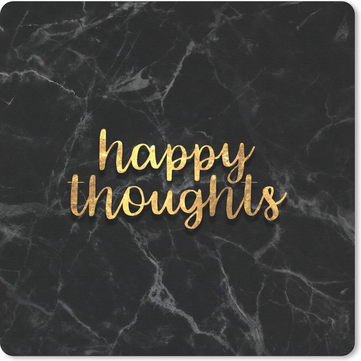 Muismat 20x20 cm - Mousepad Quote - Happy - Goud - Marmer print - Muismatten