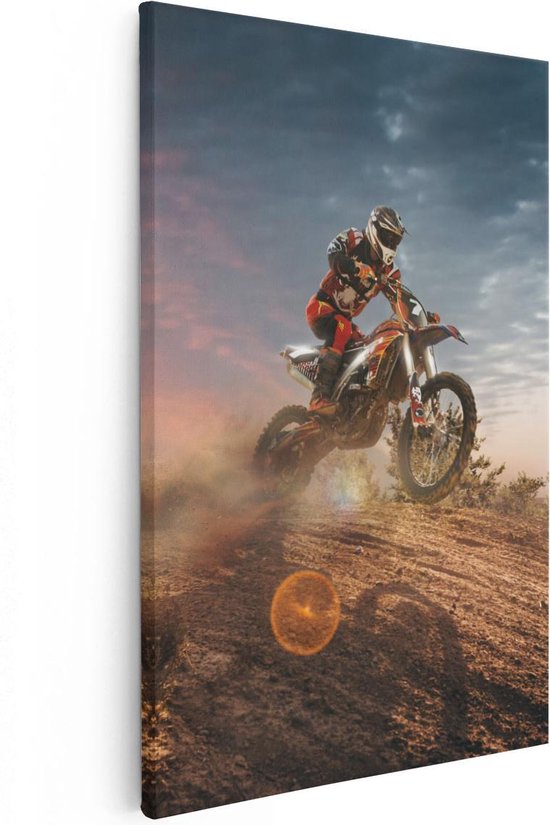 Artaza Canvas Schilderij Motorcross Op Een Heuvel Bij Zonsondergang - 40x60 - Poster Foto op Canvas - Canvas Print