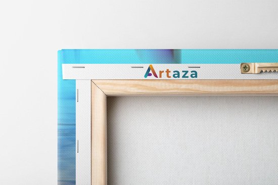 Achterkant van een Artaza canvas schilderij met houten frame en ophanghaak.